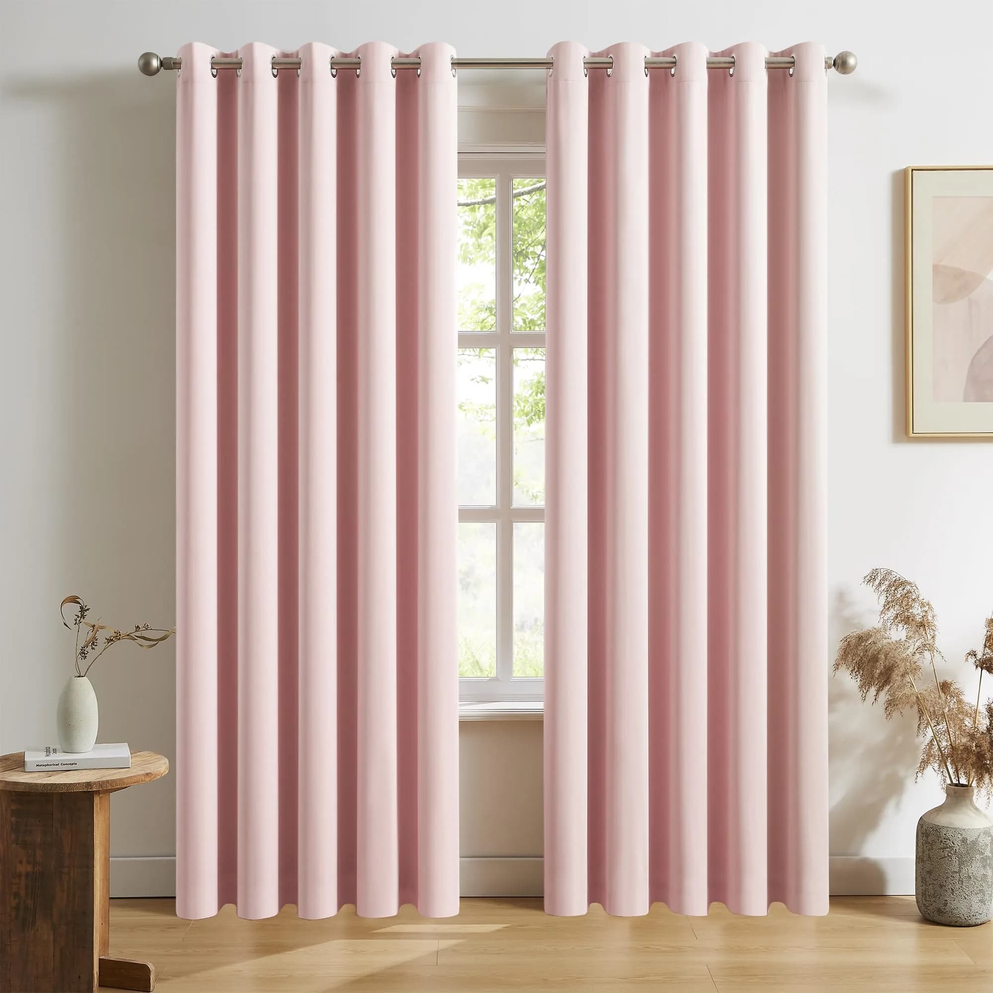 DUALIFE Bright Purple Curtains for Girls Bedroom | Light Blocking Room Darkening Blackout Drapes (52 x 63 Inch, 2 Panels) — Baby Pink / 60"W x 90"L