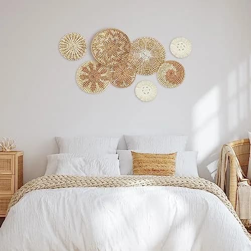 Xuhal 8 Pcs Boho Wall Basket Decor Rustic Farmhouse Summer | Handwoven Seagrass Wall Art thumbnail 6