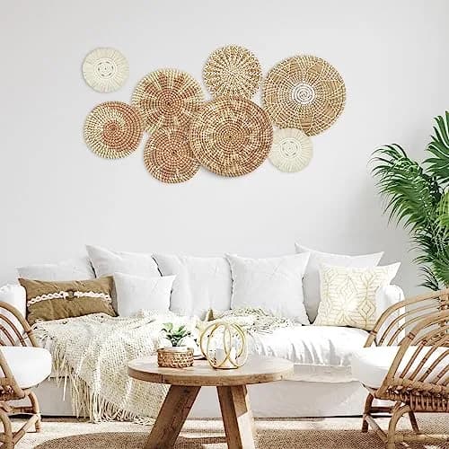 Xuhal 8 Pcs Boho Wall Basket Decor Rustic Farmhouse Summer | Handwoven Seagrass Wall Art thumbnail 2