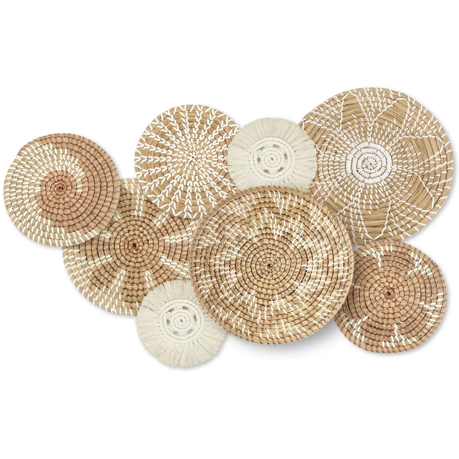 Xuhal 8 Pcs Boho Wall Basket Decor Rustic Farmhouse Summer | Handwoven Seagrass Wall Art - main product image