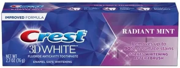 Crest 3D White Radiant Mint Toothpaste 76g (2.7 Oz) - Pack of 3 | Removes 90% Surface Stains thumbnail 5