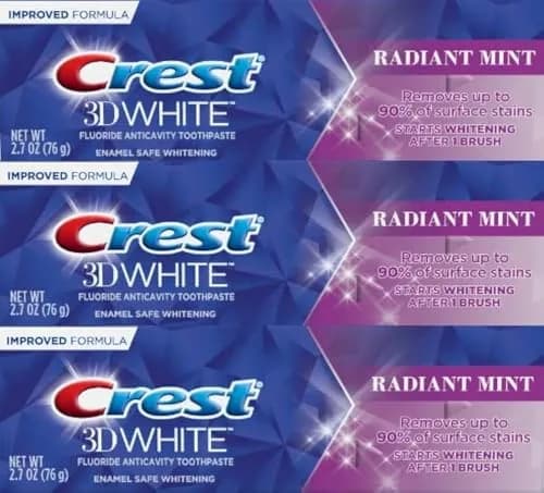 Crest 3D White Radiant Mint Toothpaste 76g (2.7 Oz) - Pack of 3 | Removes 90% Surface Stains thumbnail 1