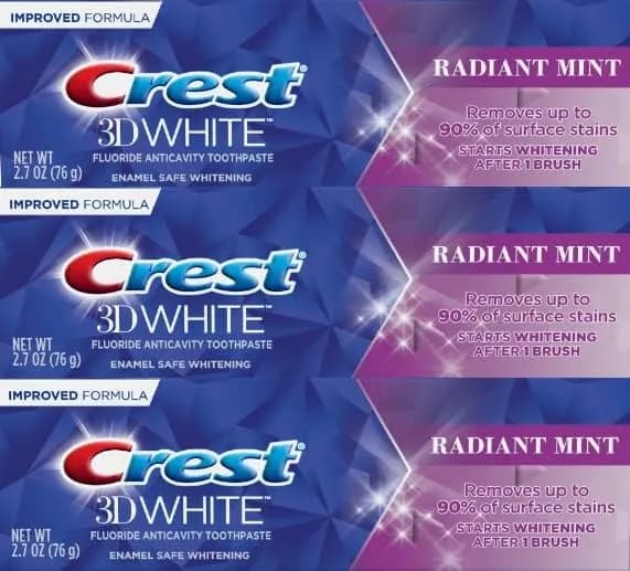 Crest 3D White Radiant Mint Toothpaste 76g (2.7 Oz) - Pack of 3 | Removes 90% Surface Stains thumbnail 2