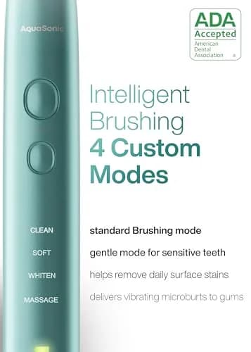 Aquasonic Vibe Series Ultra-Whitening Toothbrush with 8 Brush Heads & Travel Case - Mint Green Metallic (1 Count) thumbnail 4