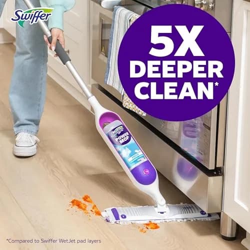 Swiffer PowerMop Mopping Kit with 2 Pads, 1 Solution Refill & 2 Batteries | Cleans Floors in Half the Time thumbnail 9