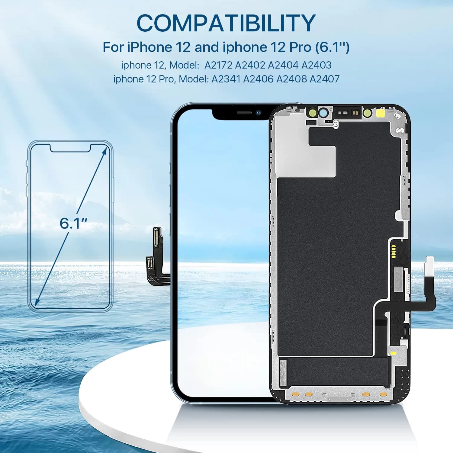 FFtopu iPhone 12 and 12 Pro Screen Replacement Kit 6.1'' LCD Display 3D Touch Full HD Digitizer Assembly | 156 g (5.5 oz) Kit - view 2
