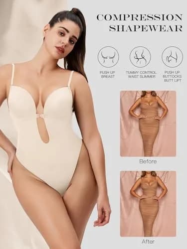 Decorus Backless Bodysuit Strapless | Low-Back Thong Body-shaper for Women, Seamless, Open-back, Wedding-Ready (70-120 chars) thumbnail 3