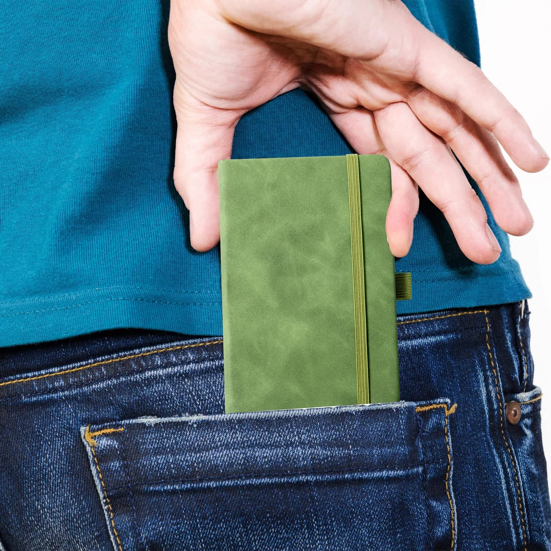 Animusphere Green-withpen Pocket Notebook - 4" x 5.7", 200 Pages, Leather Cover, Pen Holder - view 4