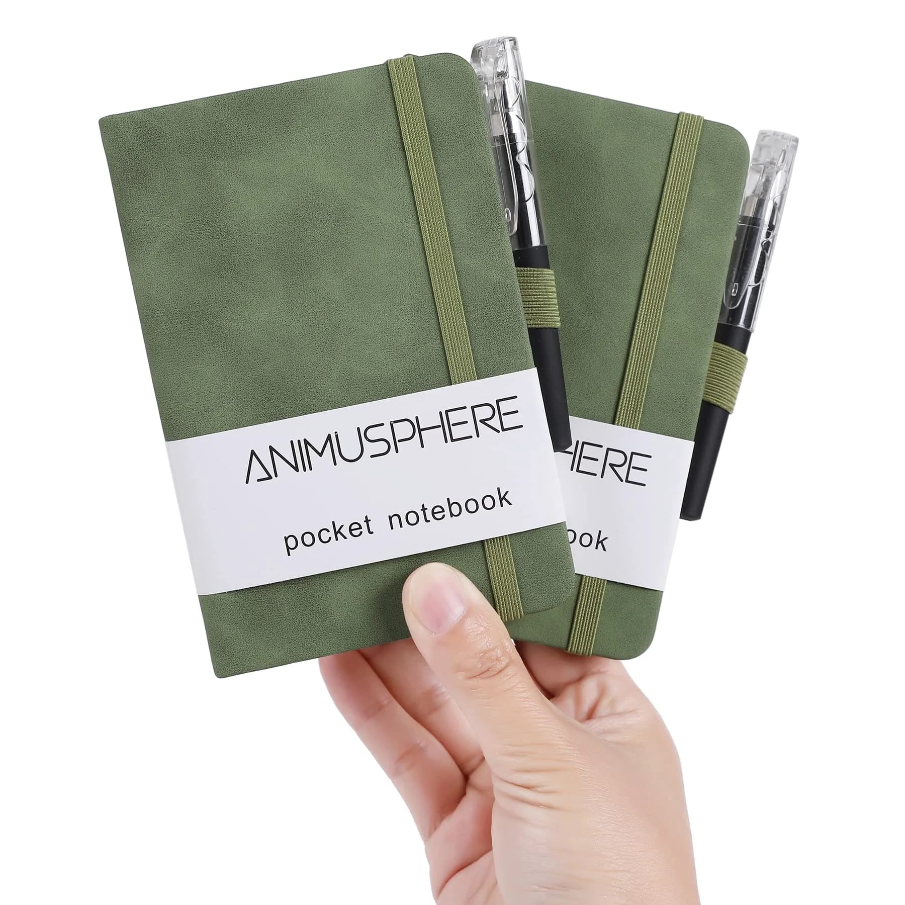 Animusphere Green-withpen Pocket Notebook - 4" x 5.7", 200 Pages, Leather Cover, Pen Holder - main product image