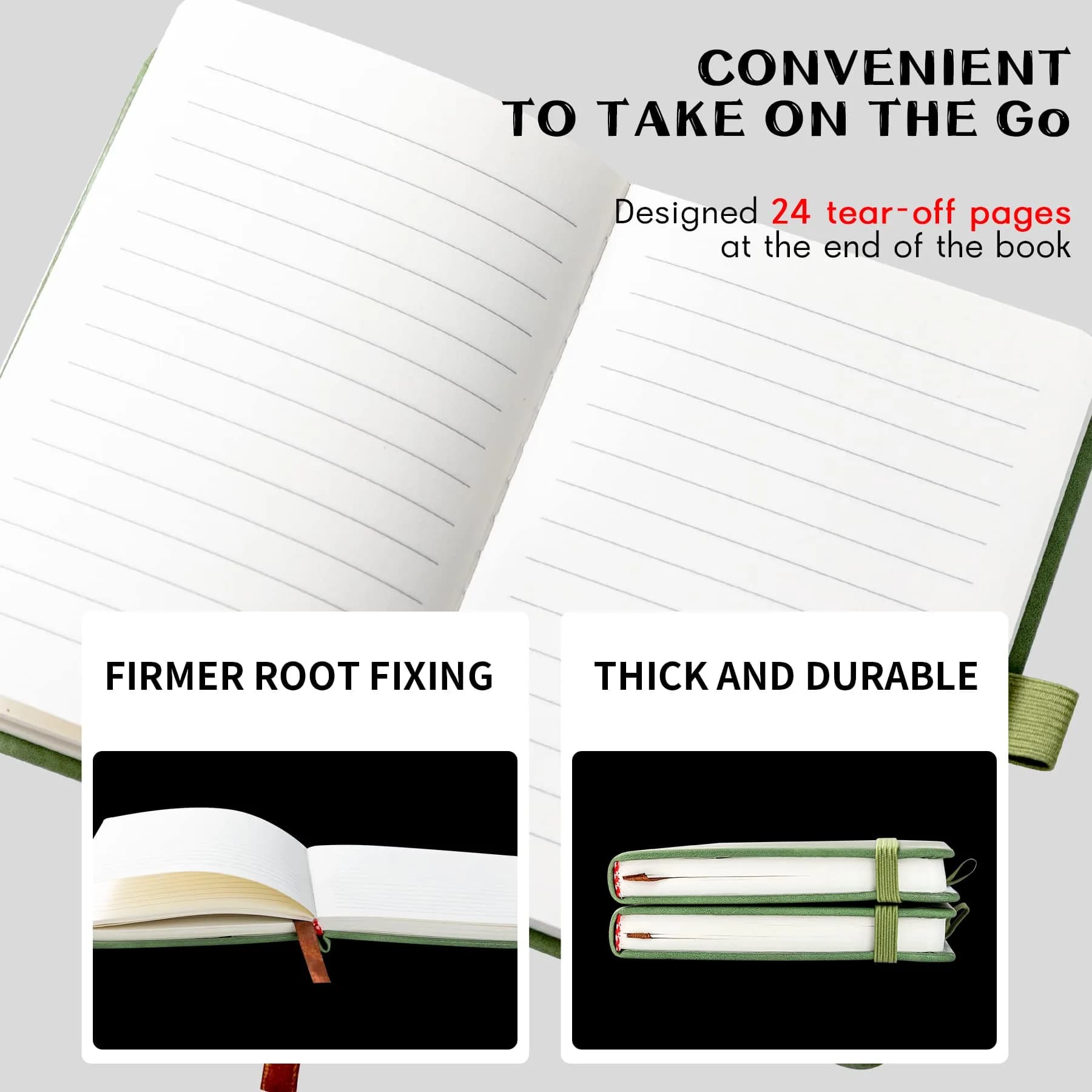 Animusphere Green-withpen Pocket Notebook - 4" x 5.7", 200 Pages, Leather Cover, Pen Holder - view 3