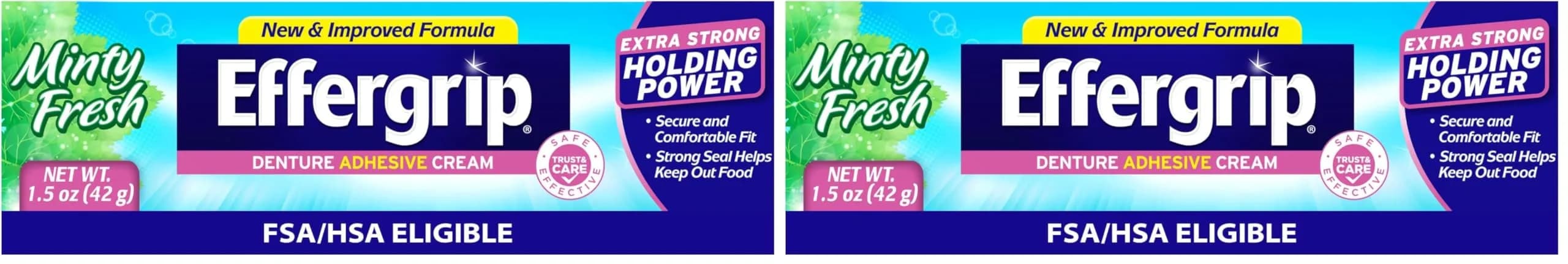 Effergrip Denture Adhesive Cream Extra Strong Holding Power 3 oz (90 ml) | Zinc-Free Formula - main product image
