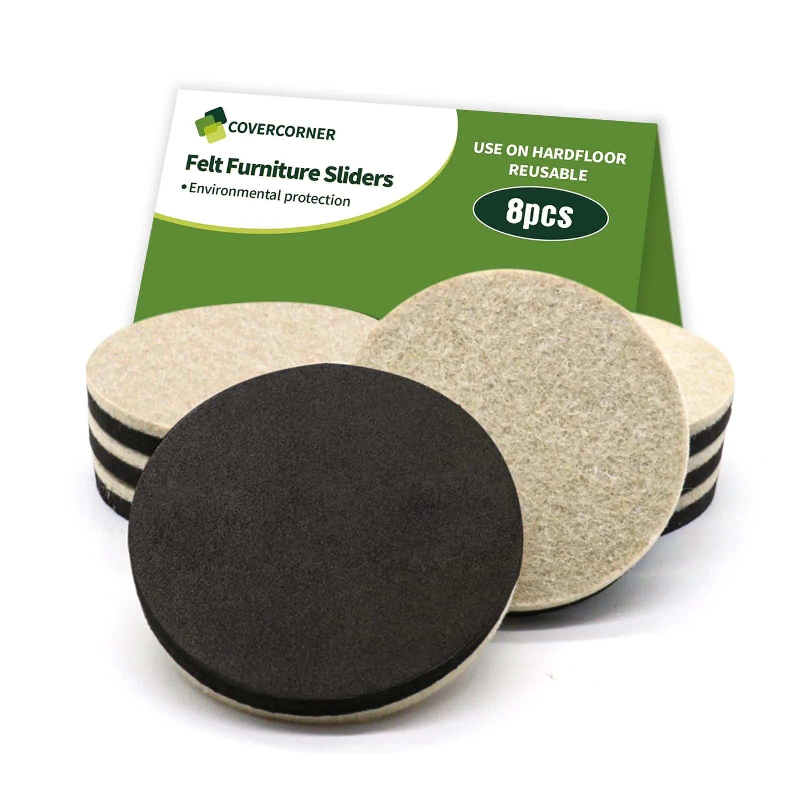 COVERCORNER Felt Furniture Sliders for Hardwood Floors 16 PCS, 3 1/2" (8.89 cm) | Move Heavy Furniture Easily — Beige+black