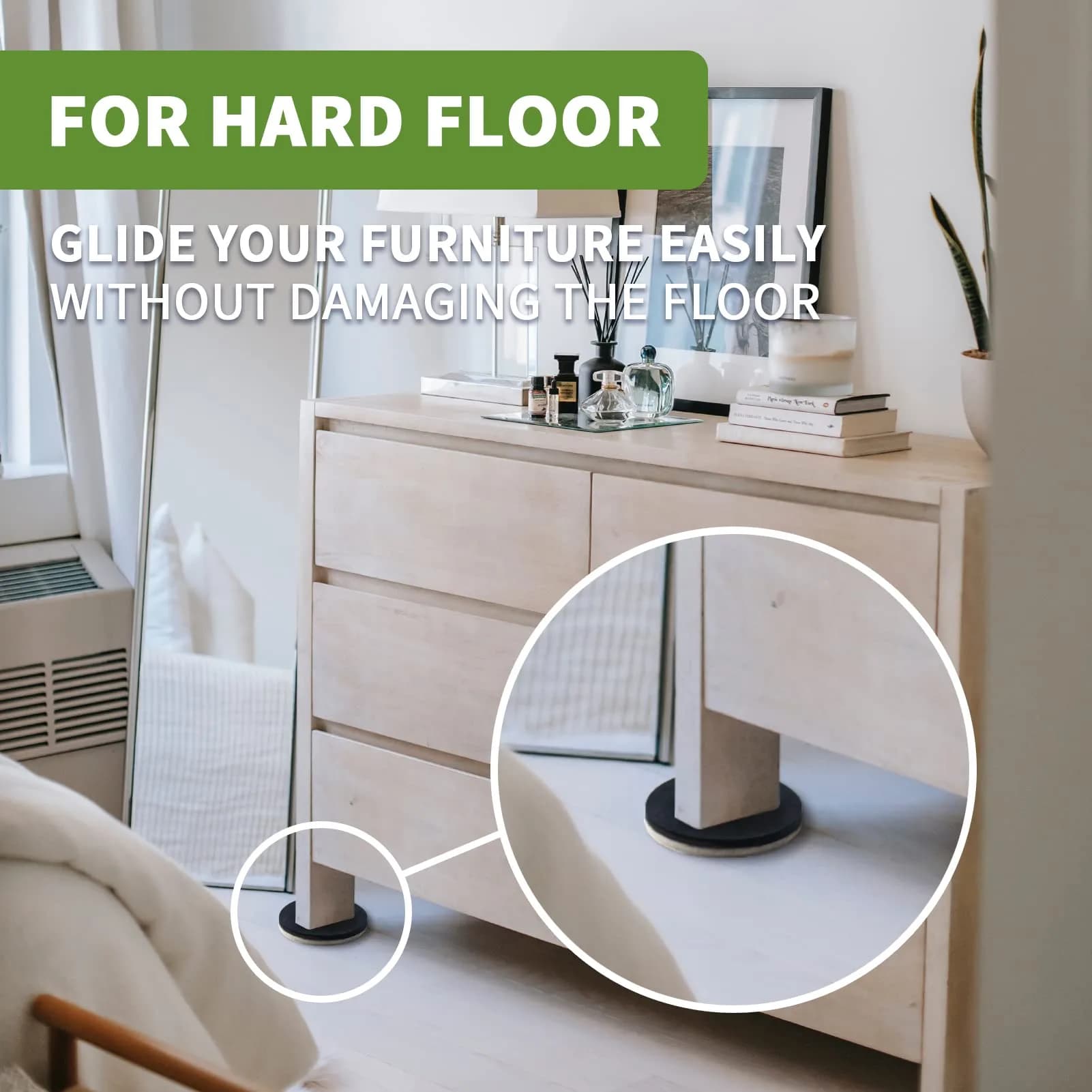 COVERCORNER Furniture Sliders for Hardwood Floors 8 PCS, 3 1/2" (8.9 cm) | Protects Floors & Moves Heavy Furniture Easily - view 4