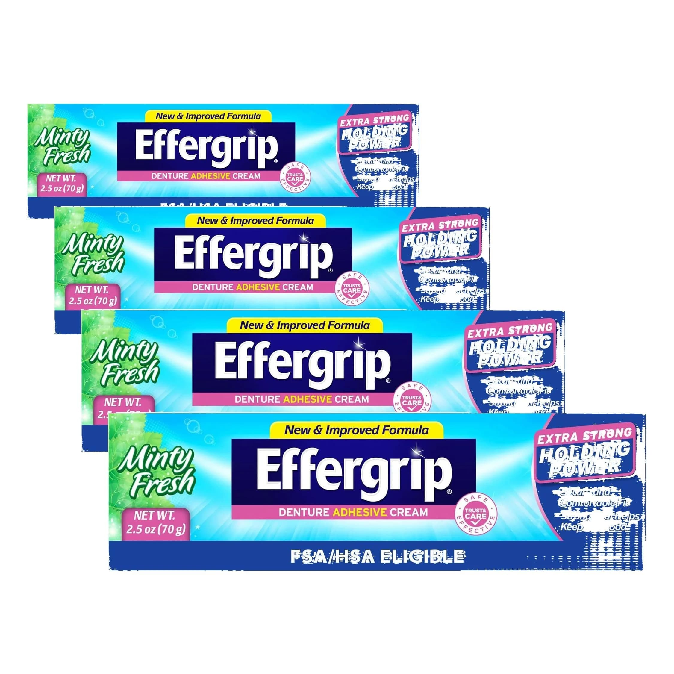 Effergrip Denture Adhesive Cream Extra Strong Holding Power 10 fl oz (40 fl oz) | Zinc-Free Formula — White