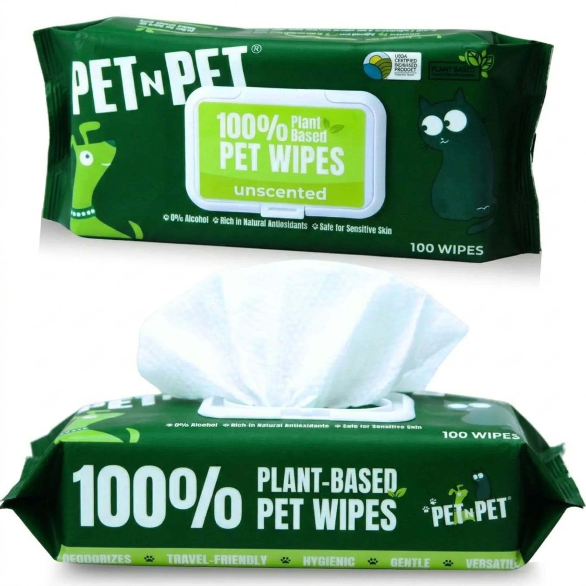 PET N PET Dog Wipes 100 Count Unscented Hypoallergenic | Waterless Pet Grooming Wipes for Paws & Face — White