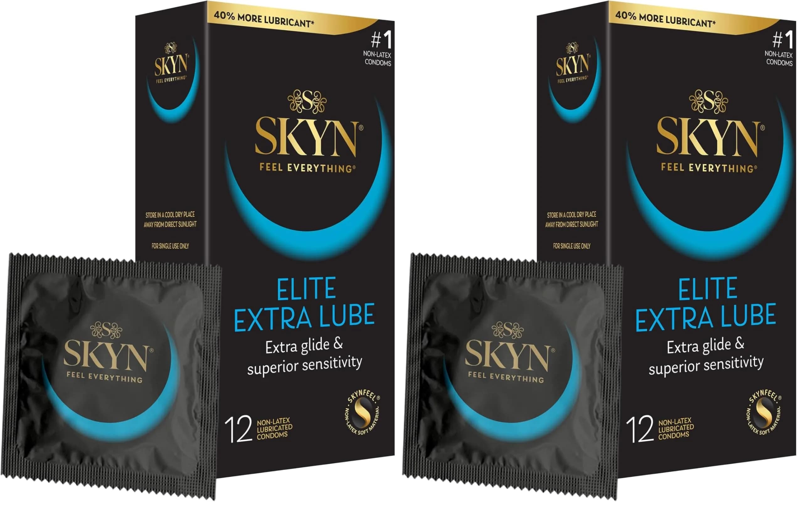 SKYN Extra Lube Condoms, Latex-Free, 12 Count (Pack of 2) | Lubricated Polyisoprene Condoms - main product image