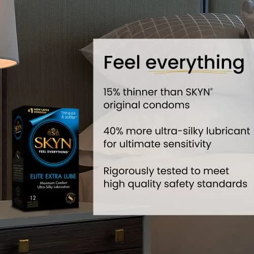 SKYN Extra Lube Condoms, Latex-Free, 12 Count (Pack of 2) | Lubricated Polyisoprene Condoms thumbnail 3
