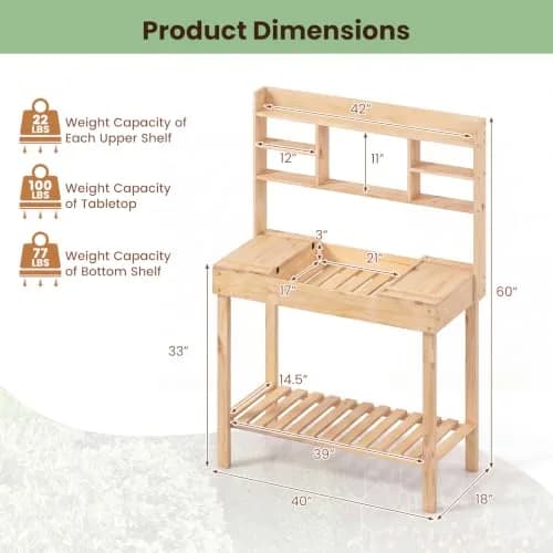 HAPPYGRILL Potting Bench Table, 60” Wood Garden Work Bench with Storage, Natural Fir, Outdoor thumbnail 9