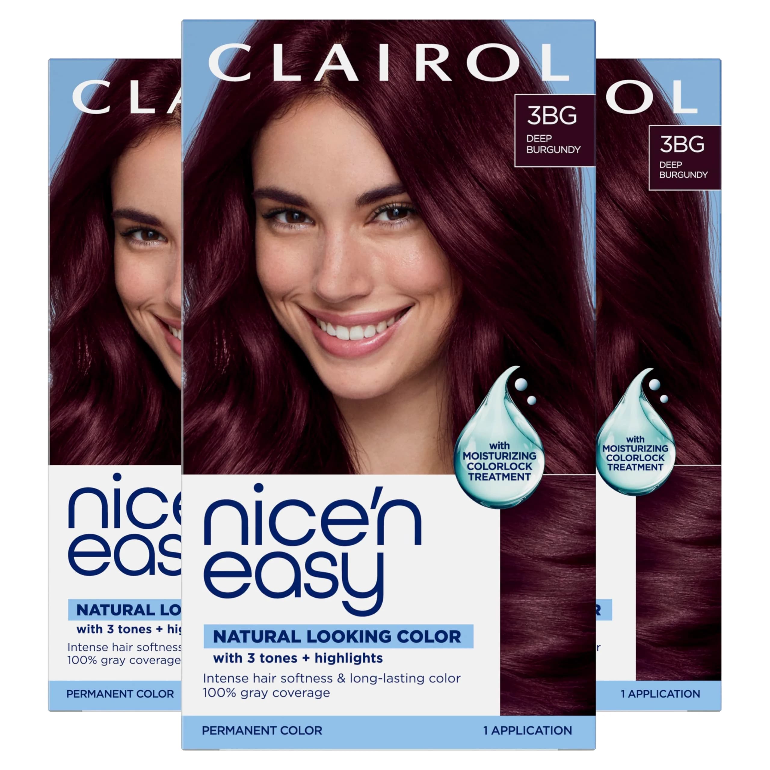 Clairol Nice'n Easy Permanent Hair Dye 3BG Deep Burgundy, 6.26 Fl Oz (Pack of 3) | 100% Gray Coverage - main product image