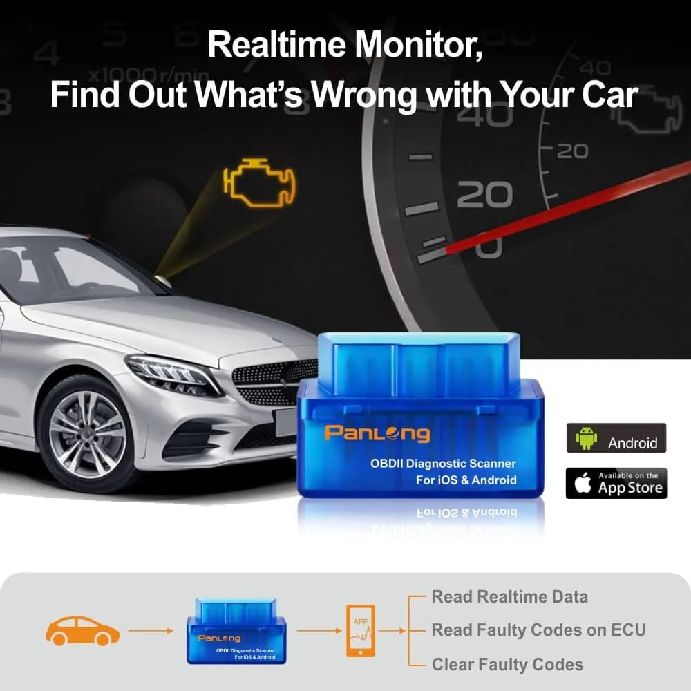 Panlong Bluetooth OBD2 Scanner for iOS Android | Reads & Clears Engine Codes - view 5
