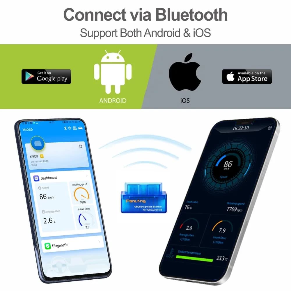 Panlong Bluetooth OBD2 Scanner for iOS Android | Reads & Clears Engine Codes - view 2