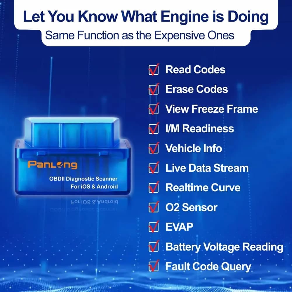 Panlong Bluetooth OBD2 Scanner for iOS Android | Reads & Clears Engine Codes - view 3