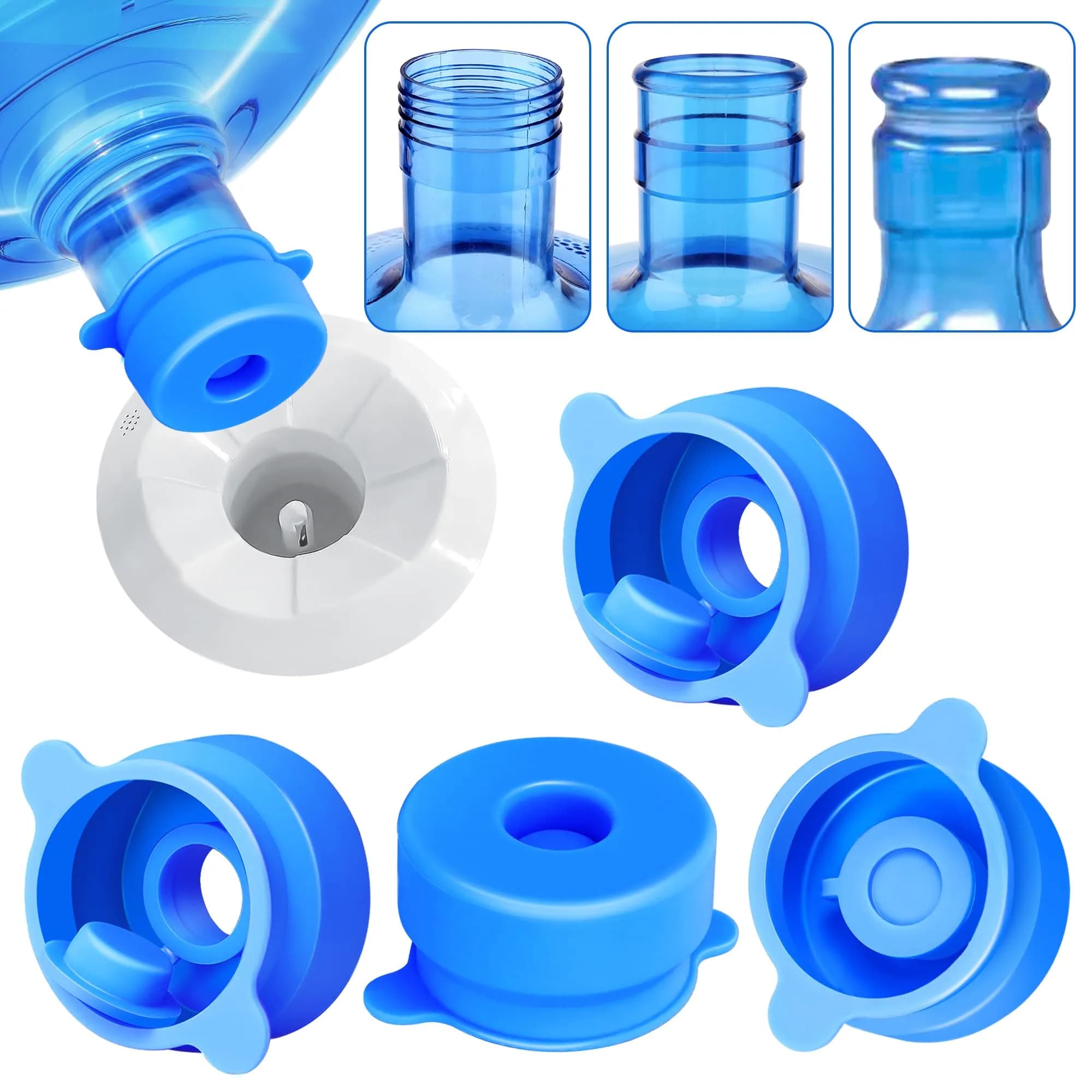 U-Goforst 6 PCS 3 & 5 Gallon Water Jug Caps - Blue Silicone Reusable Bottle Covers | Non-Spill & Leak-Free - view 8