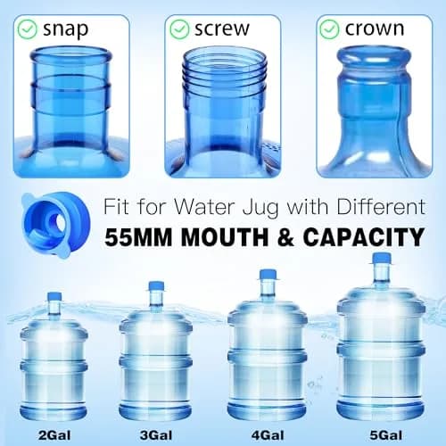 U-Goforst 6 PCS 3 & 5 Gallon Water Jug Caps - Blue Silicone Reusable Bottle Covers | Non-Spill & Leak-Free thumbnail 2
