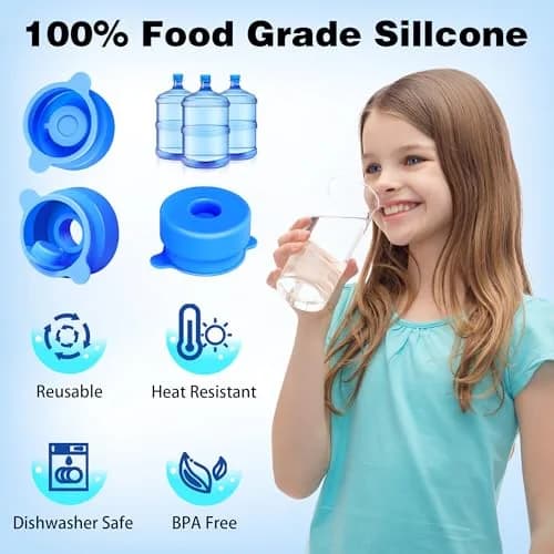 U-Goforst 4 Pack 3 & 5 Gallon Water Jug Caps - 55mm Silicone Reusable Replacement Lids | Leak-Proof & Non-Spill Design thumbnail 5