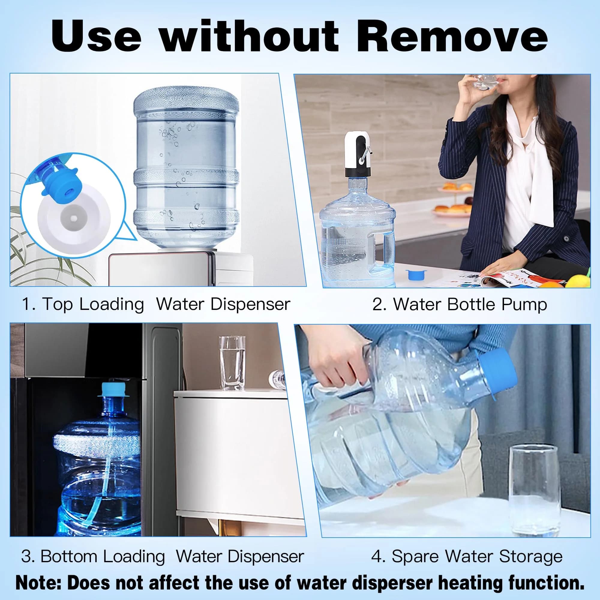 U-Goforst 4 Pack 3 & 5 Gallon Water Jug Caps - 55mm Silicone Reusable Replacement Lids | Leak-Proof & Non-Spill Design - view 6