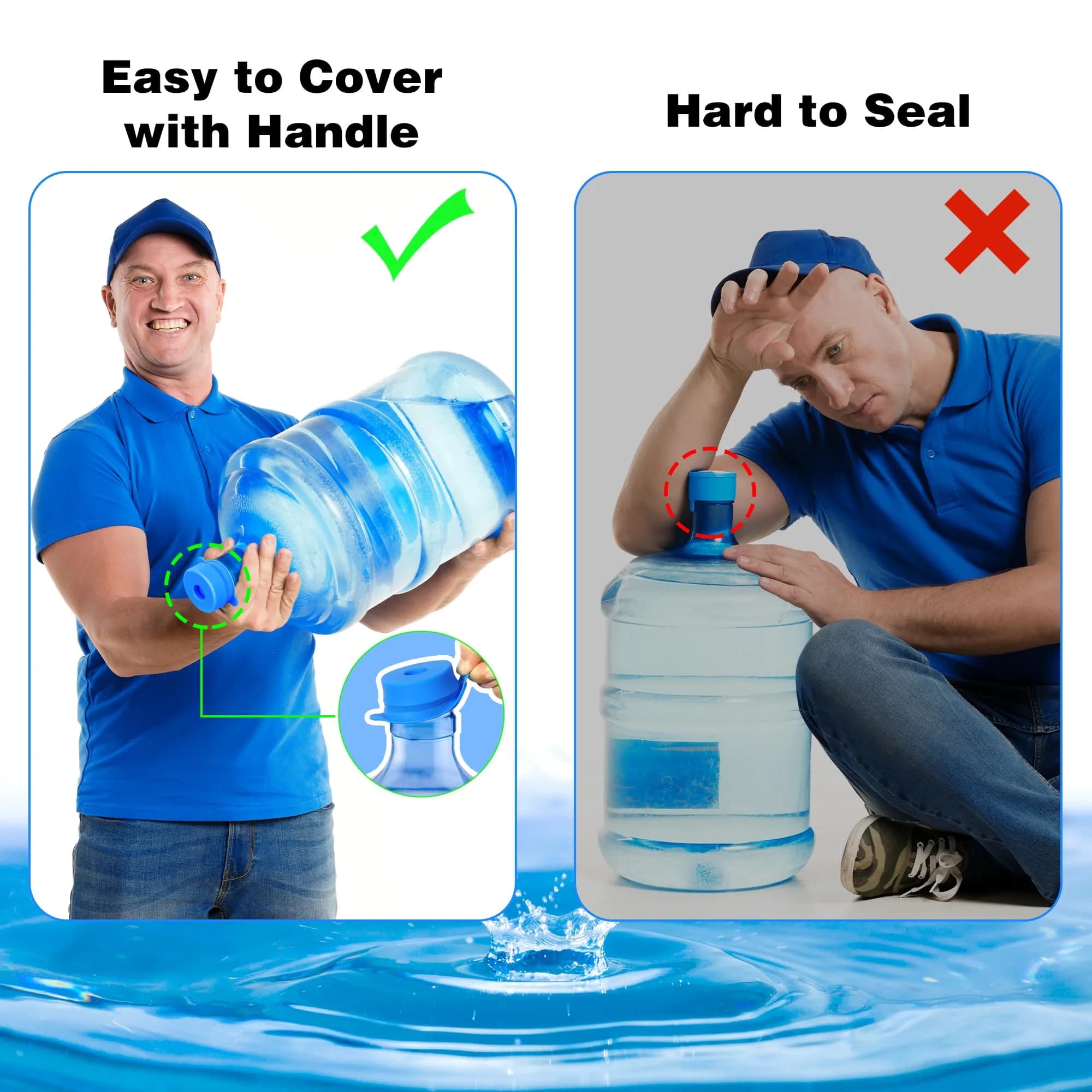 U-Goforst 4 Pack 3 & 5 Gallon Water Jug Caps - 55mm Silicone Reusable Replacement Lids | Leak-Proof & Non-Spill Design - view 7