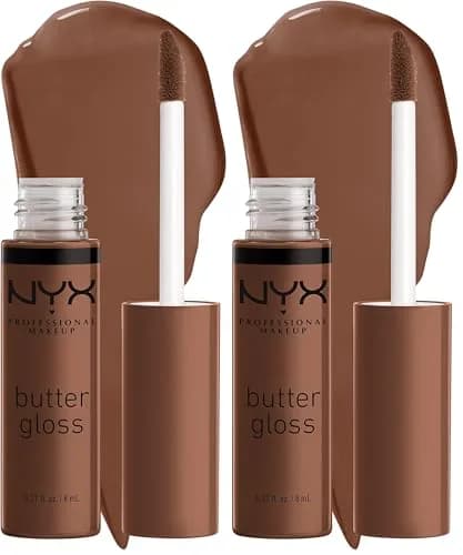 NYX PROFESSIONAL MAKEUP Butter Gloss Lip Gloss - Fudge Me (Warm Brown), Pack of 2 | Non-Sticky, Sheer to Medium Coverage for Brown Skin Tones thumbnail 1