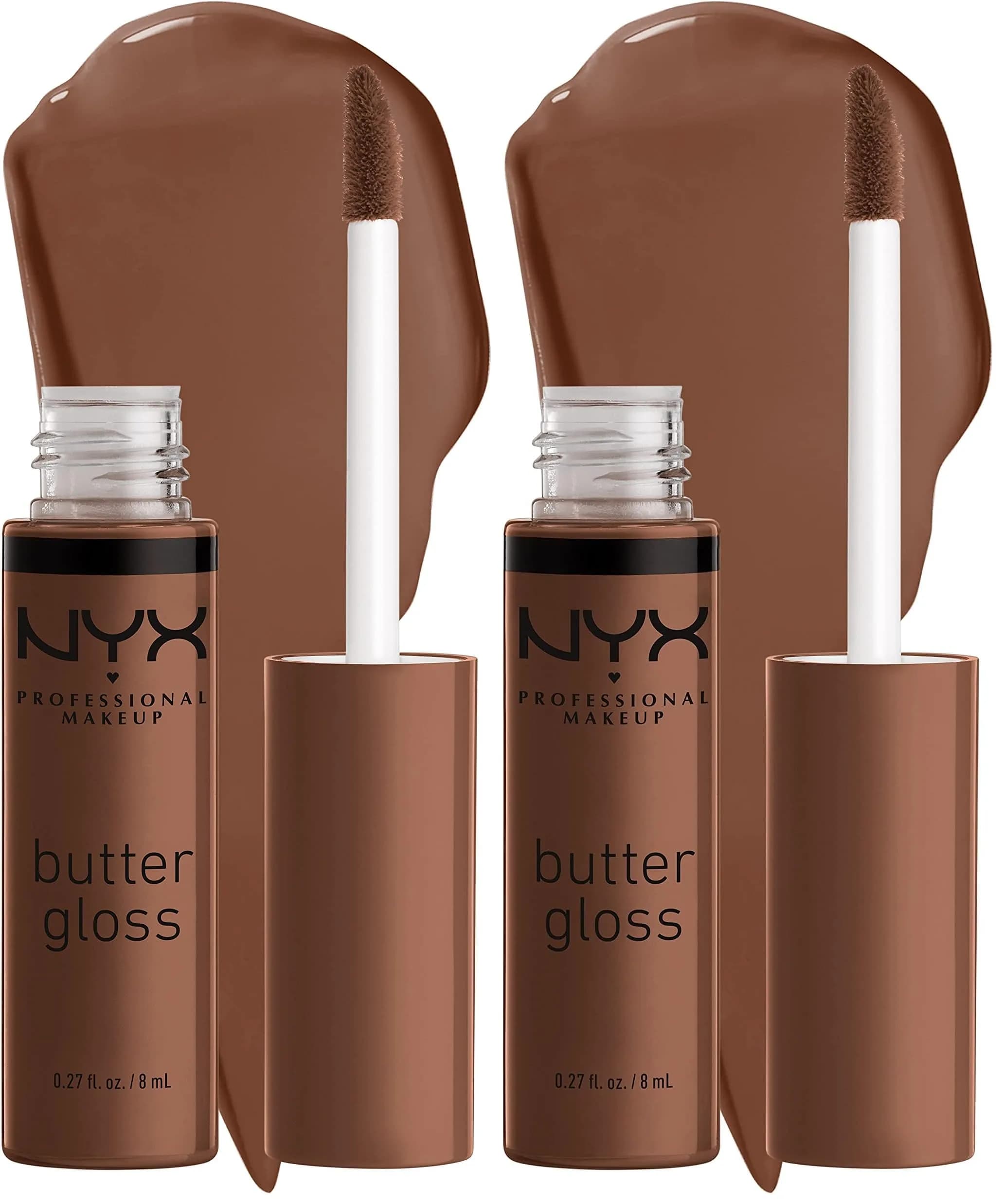 NYX PROFESSIONAL MAKEUP Butter Gloss Lip Gloss - Fudge Me (Warm Brown), Pack of 2 | Non-Sticky, Sheer to Medium Coverage for Brown Skin Tones - main product image