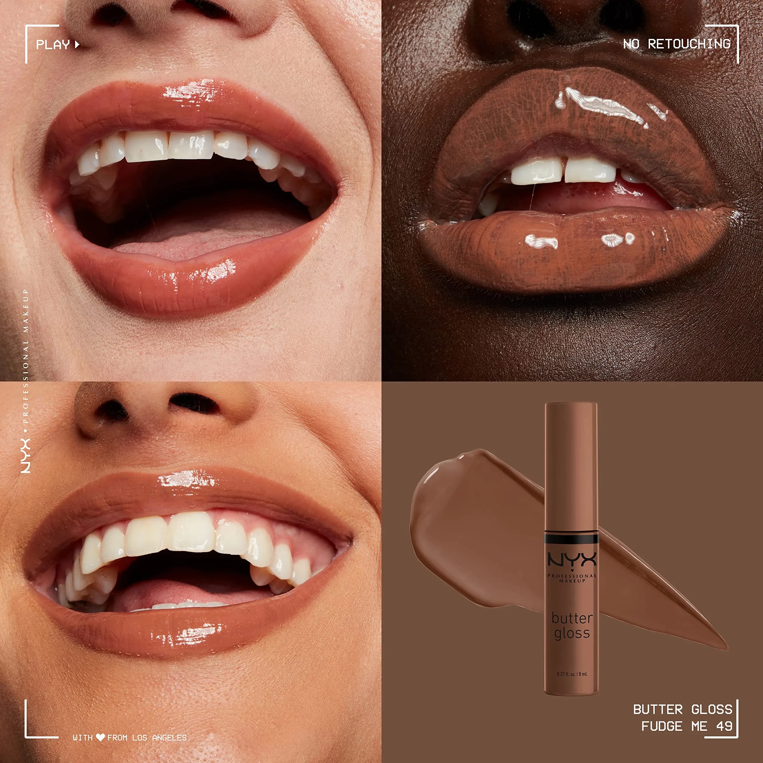 NYX PROFESSIONAL MAKEUP Butter Gloss Lip Gloss - Fudge Me (Warm Brown), Pack of 2 | Non-Sticky, Sheer to Medium Coverage for Brown Skin Tones - view 3