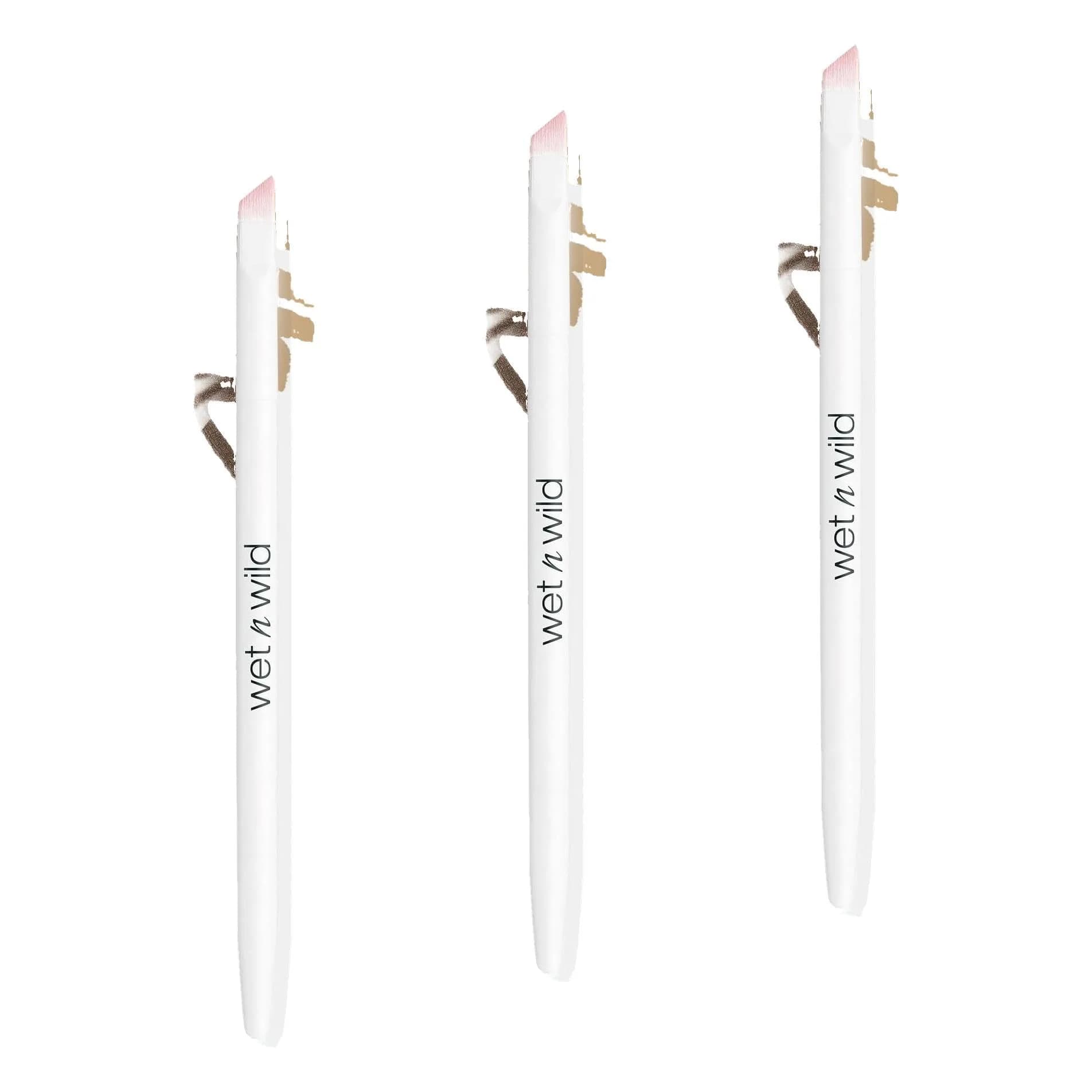 wet n wild New Brow & Liner Duo Brush, Pack of 3 | Flat Angled, Ultra-Thin Precision for Eyebrows and Eyeliner - main product image