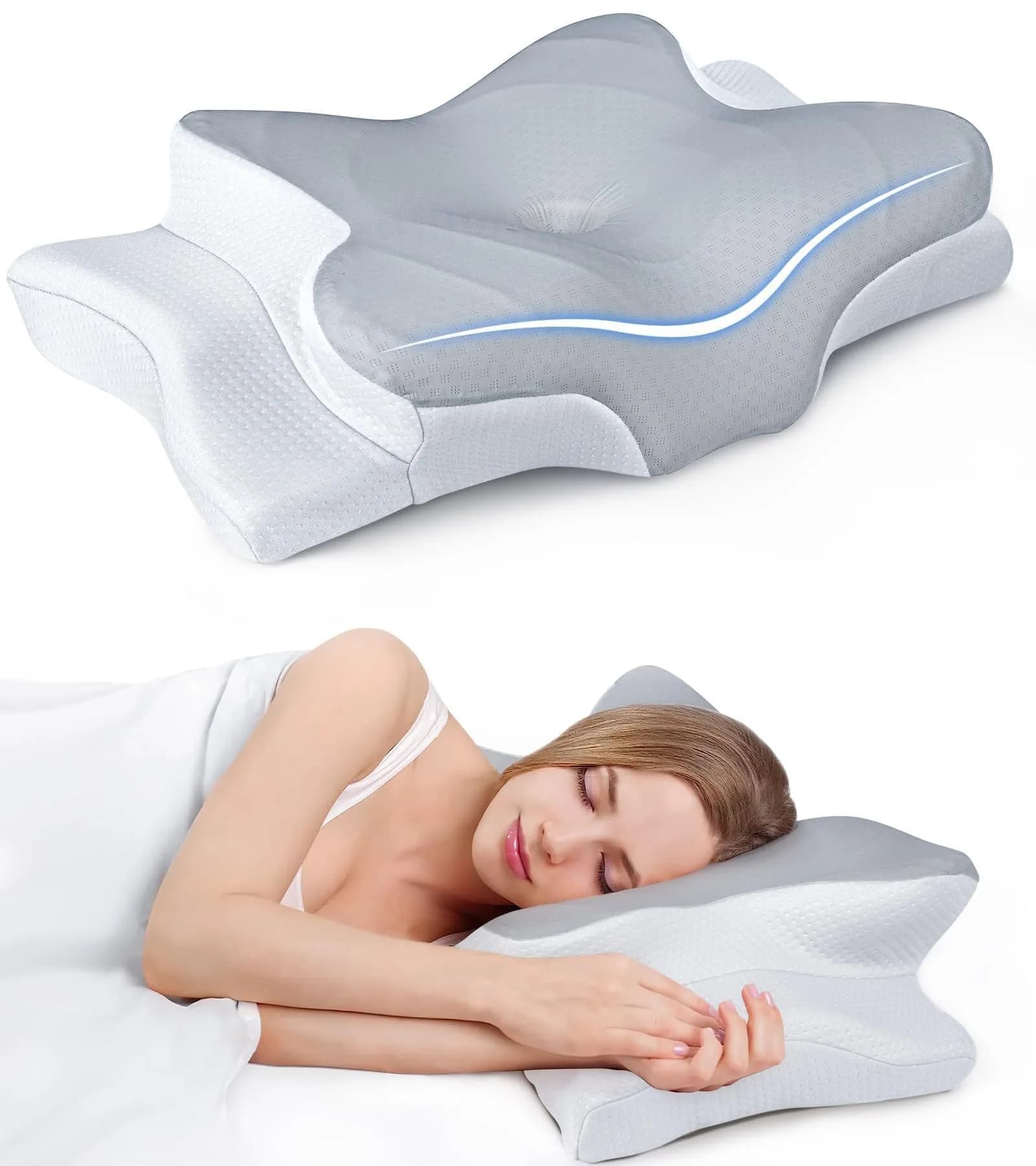 Cozyplayer Ultra Pain Relief Cooling Pillow for Neck Support, Adjustable Cervical Pillow 57cm x 34cm (22.4" x 13.4") | Orthopedic Memory Foam for Side Back Stomach Sleepers — Dark Grey / Queen