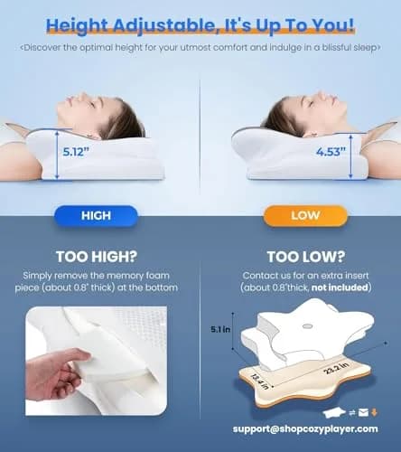 Cozyplayer Ergonomic Cervical Memory Foam Pillow | 59cm (23.2 in) x 34cm (13.4 in) x 13cm (5.1 in) | Neck Pain Relief thumbnail 4