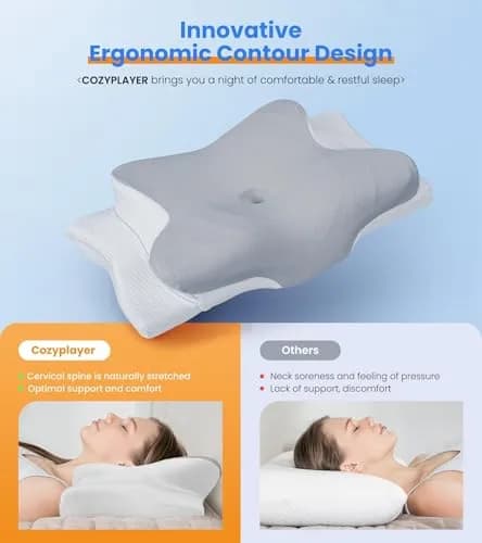Cozyplayer Ergonomic Cervical Memory Foam Pillow | 59cm (23.2 in) x 34cm (13.4 in) x 13cm (5.1 in) | Neck Pain Relief thumbnail 2