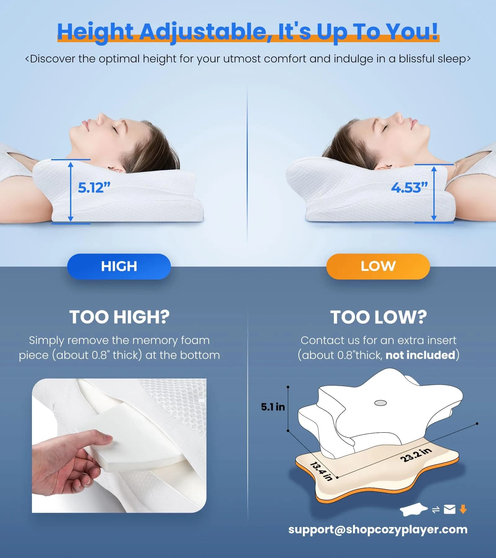 Cozyplayer Ultra Pain Relief Cooling Pillow for Neck Support, Adjustable Cervical Pillow 57cm x 34cm (22.4" x 13.4") - view 4