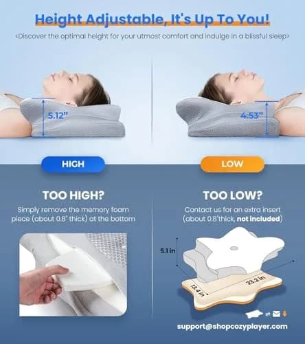 Cozyplayer Ultra Pain Relief Cooling Pillow for Neck Support, Adjustable Cervical Pillow 57cm x 34cm (22.4" x 13.4") | Orthopedic Memory Foam for Side Back Stomach Sleepers thumbnail 4