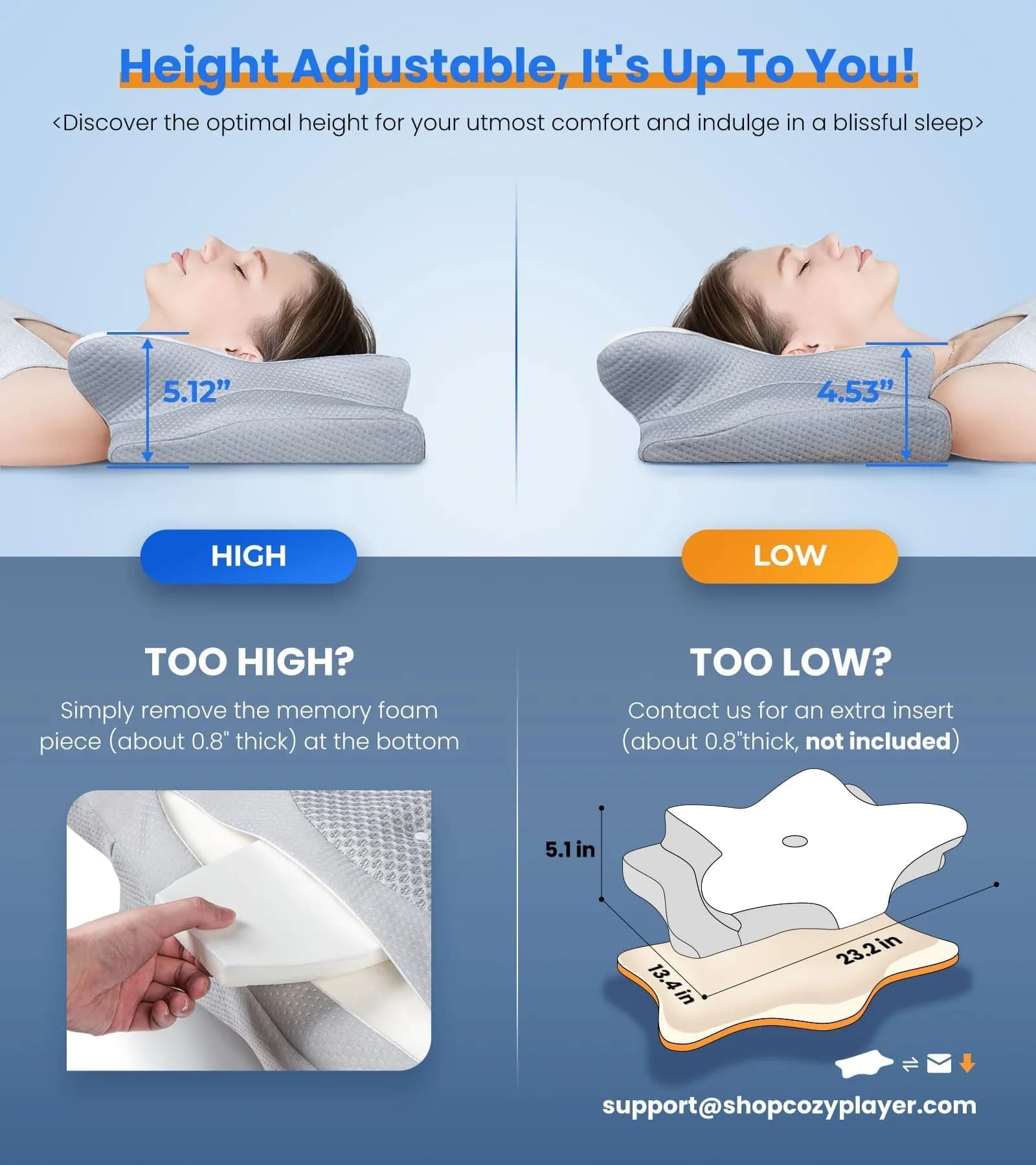Cozyplayer Grey Queen Cervical Neck Pillow for Neck Pain Relief - Contoured Memory Foam Bed Pillow - view 4