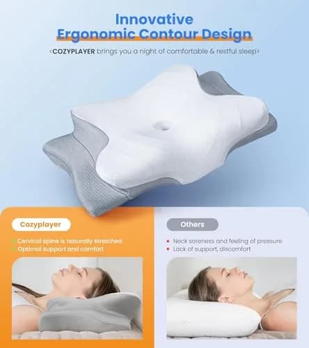Cozyplayer Ultra Pain Relief Cooling Pillow for Neck Support, Adjustable Cervical Pillow 57cm x 34cm (22.4" x 13.4") | Orthopedic Memory Foam for Side Back Stomach Sleepers thumbnail 2