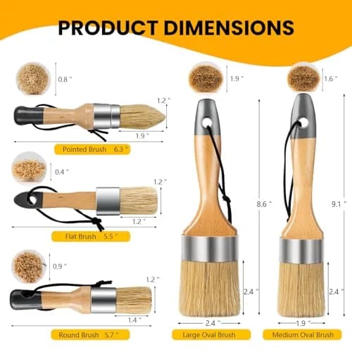YiBaiBrush Chalk Paint Brush, Wax Paint Brush Set of 5, Natural Bristle | Ideal for Chalk & Wax Projects thumbnail 7