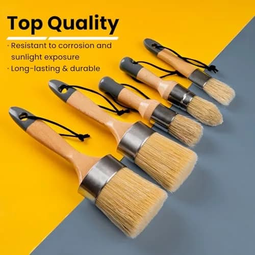 YiBaiBrush Chalk Paint Brush, Wax Paint Brush Set of 5, Natural Bristle | Ideal for Chalk & Wax Projects thumbnail 3