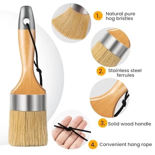 YiBaiBrush Chalk Paint Brush, Wax Paint Brush Set of 5, Natural Bristle | Ideal for Chalk & Wax Projects thumbnail 4