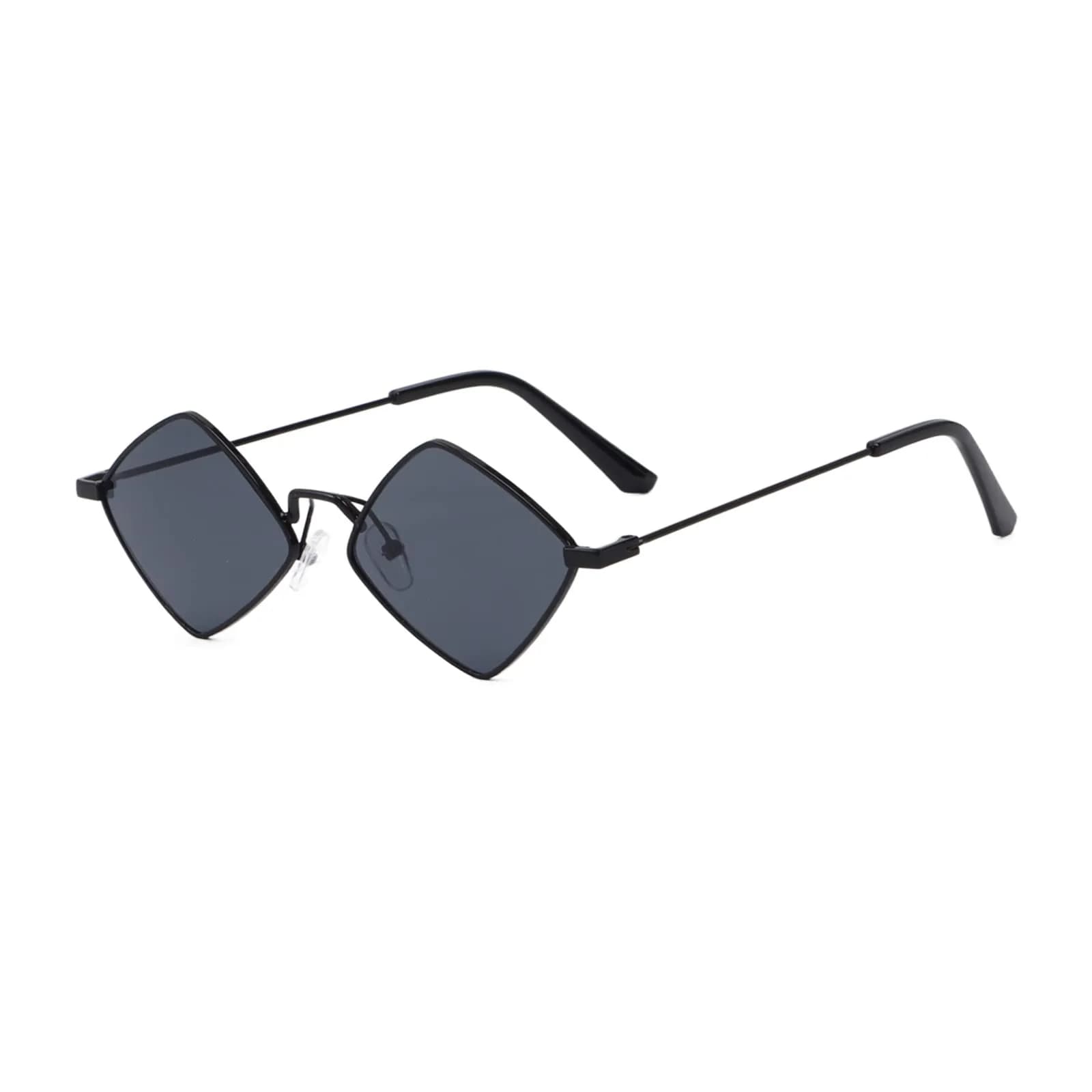 Dazzleimart Retro Diamond Shape Sunglasses for Men & Women | UV Protection Film, Metal Quadrilateral Frame, Unisex, 139mm Wide — Black-black Gray
