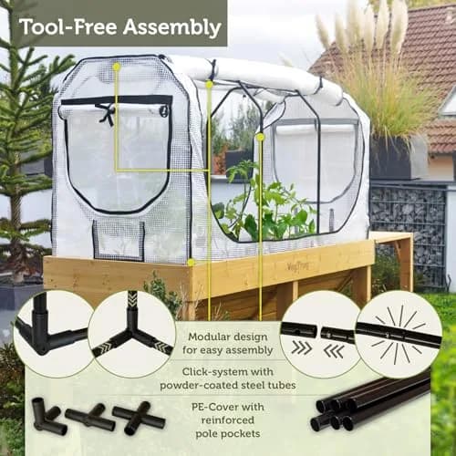 VegTrug Greenhouse Frame and Multi-Cover Set for Wall Hugger Medium 1.8m | Durable Micro Mesh & Steel Frame for Extended Growing Season thumbnail 7