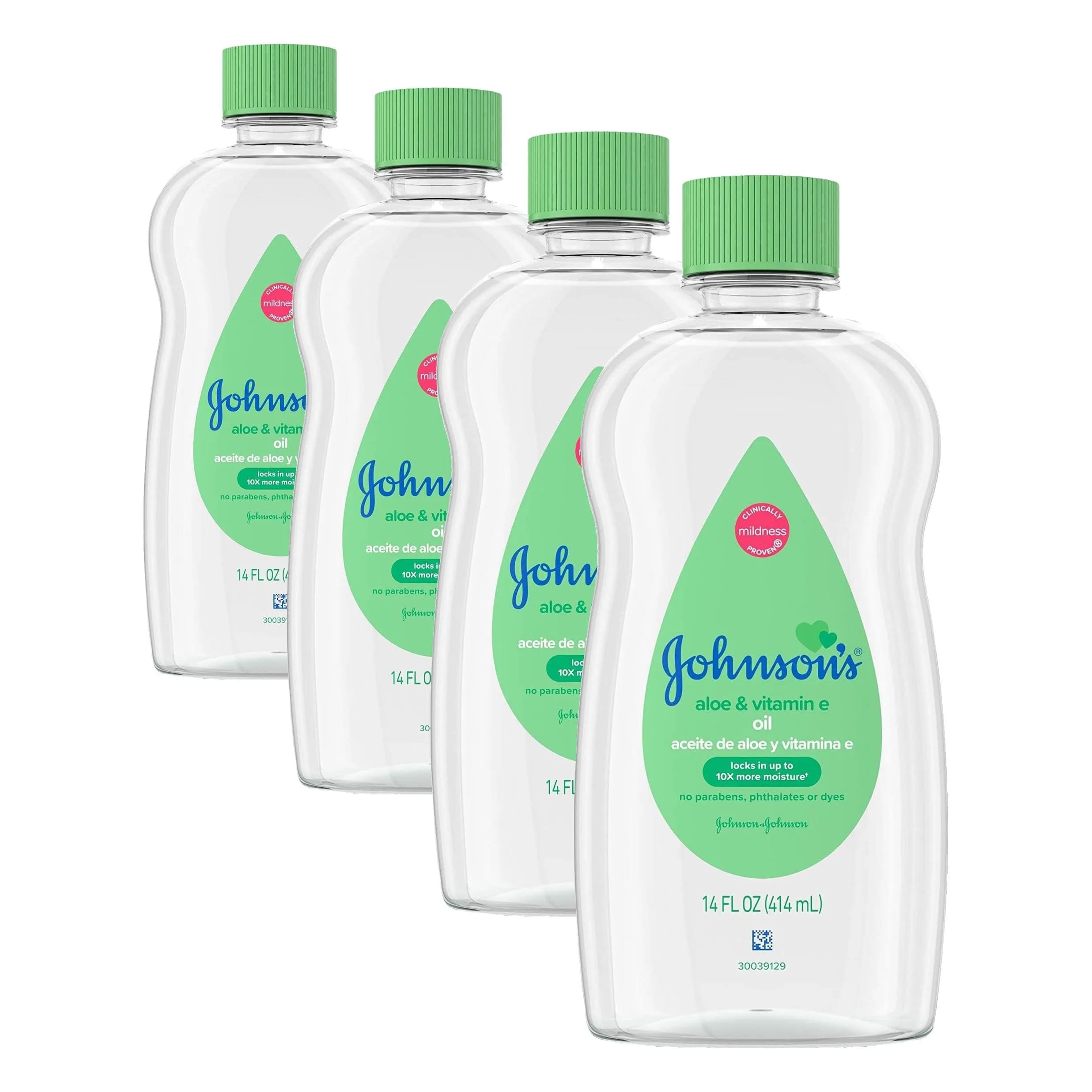 Johnson's Baby Oil with Aloe Vera & Vitamin E, 56 fl oz (14 fl oz x 4) | Gentle Moisturizer for Sensitive Skin - main product image