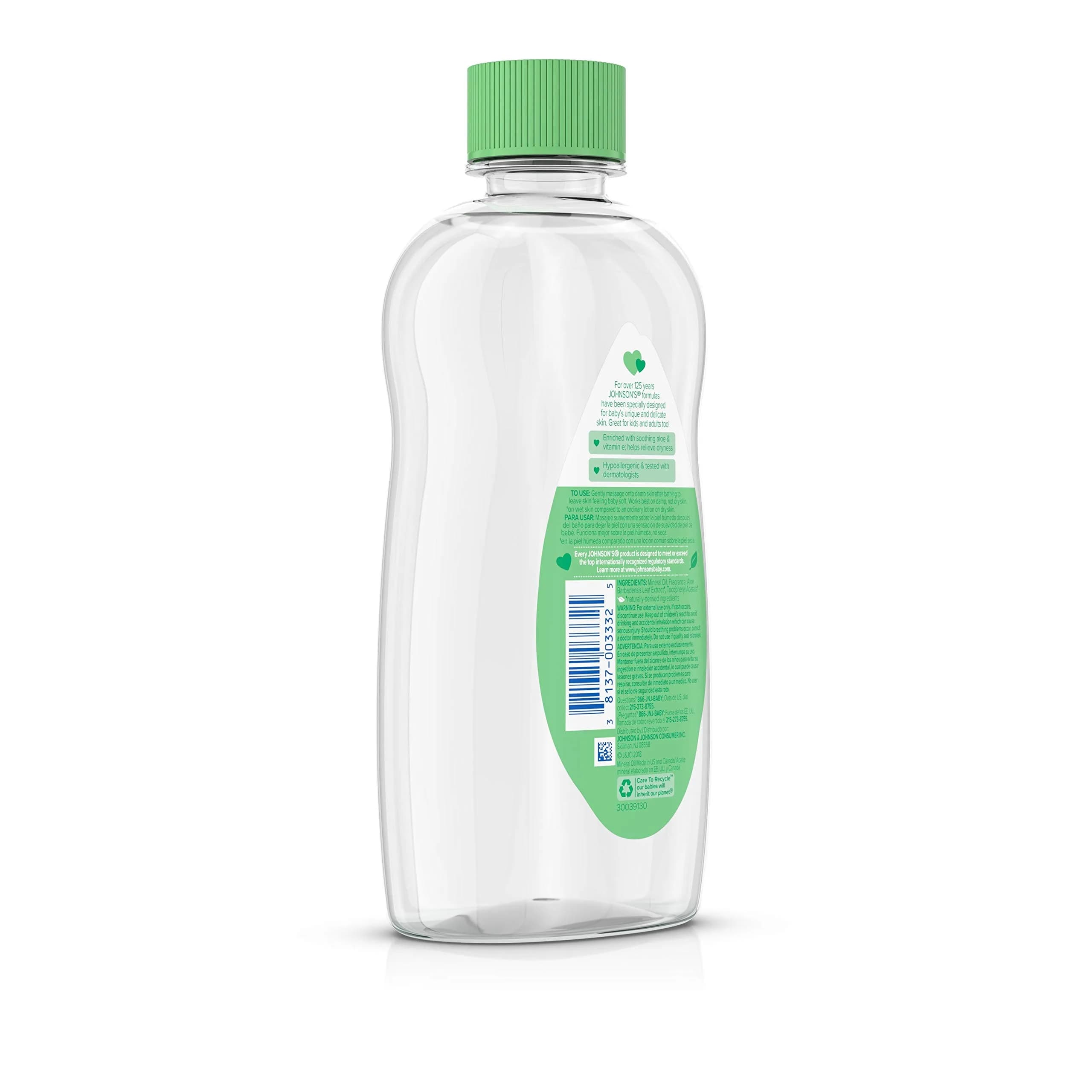 Johnson's Baby Oil with Aloe Vera & Vitamin E, 56 fl oz (14 fl oz x 4) | Gentle Moisturizer for Sensitive Skin - view 6