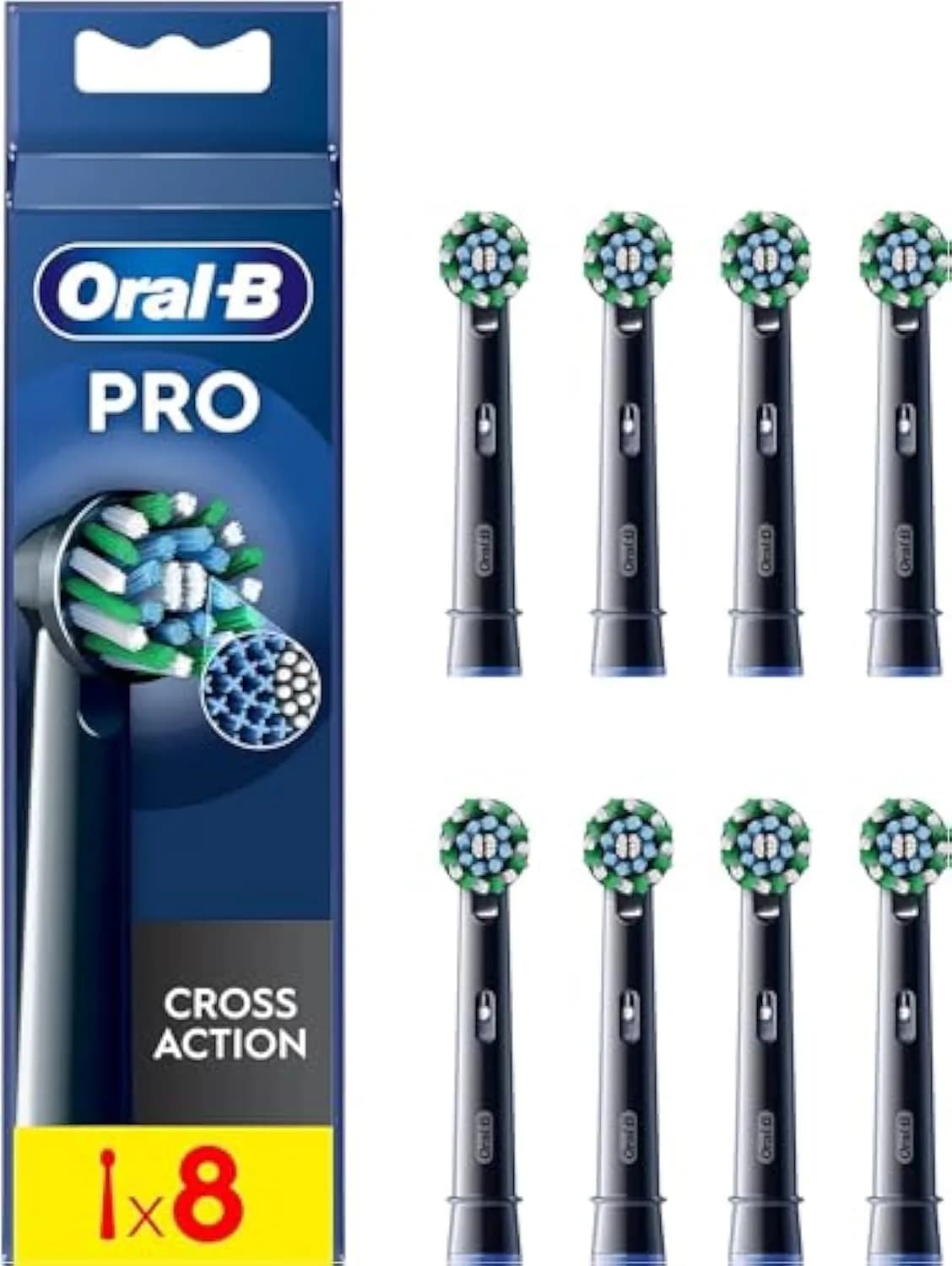 Oral-B Pro Cross Action Electric Toothbrush Head, 8 Pack | Deep Plaque Removal & Angled Bristles — Black